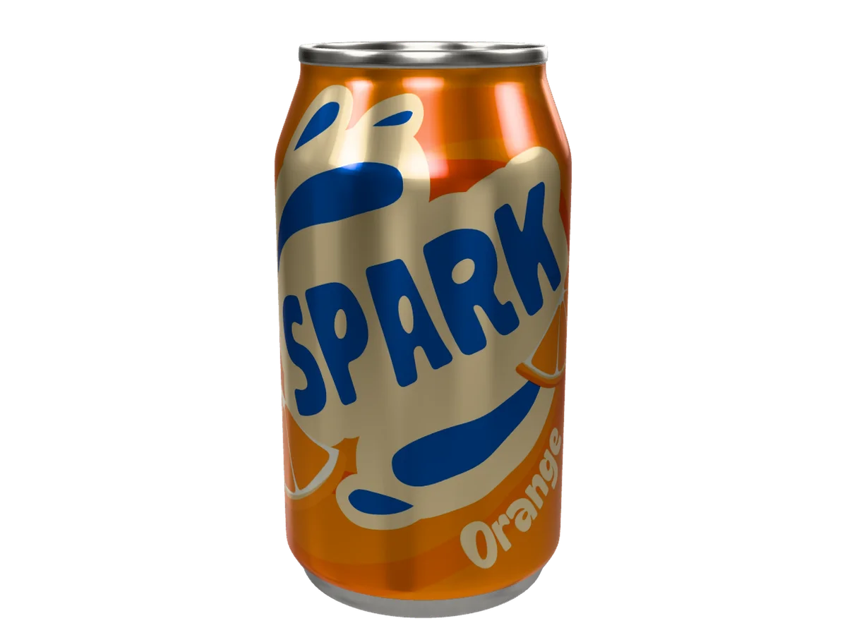 Vorschau des drehbaren 3D-Modells: Getränkedose der fiktiven Marke SPARK Orange